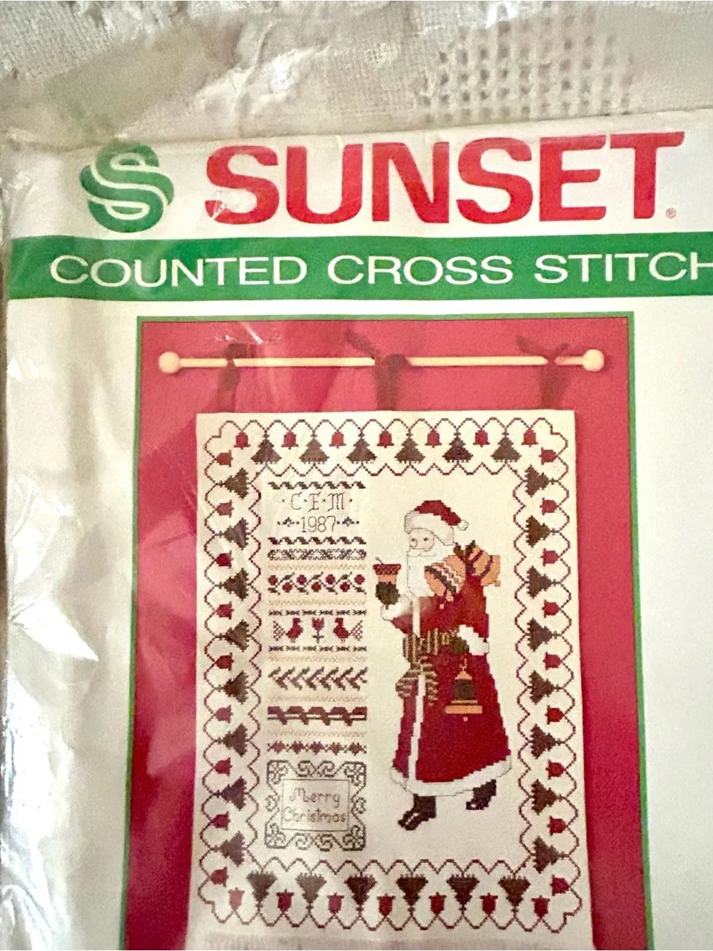 Vintage 1986 Sunset Counted Cross Stitch Kit Saint Nicholas Christmas Sampler